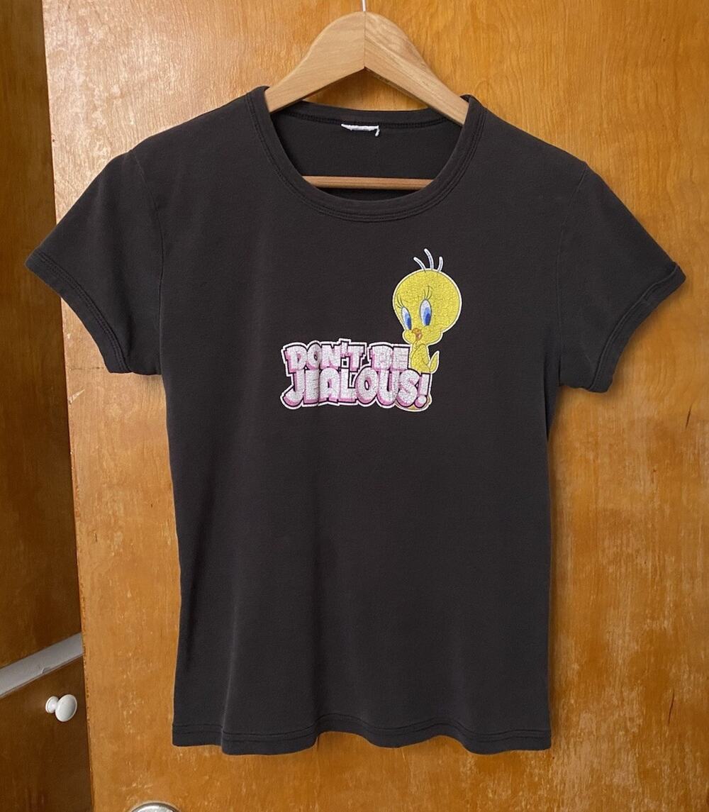 Vintage 90s Y2K Tweety Bird Baby Tee T Shirt Attitude Distressed Faded Size M L
